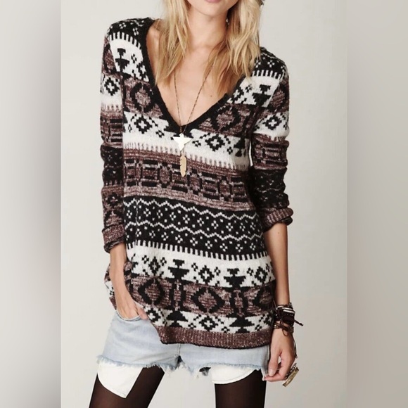 FREE PEOPLE Fair Isle Cabin Fever Sweater Tunic Wool Blends Long Nordic Geo Knit - Picture 8 of 15